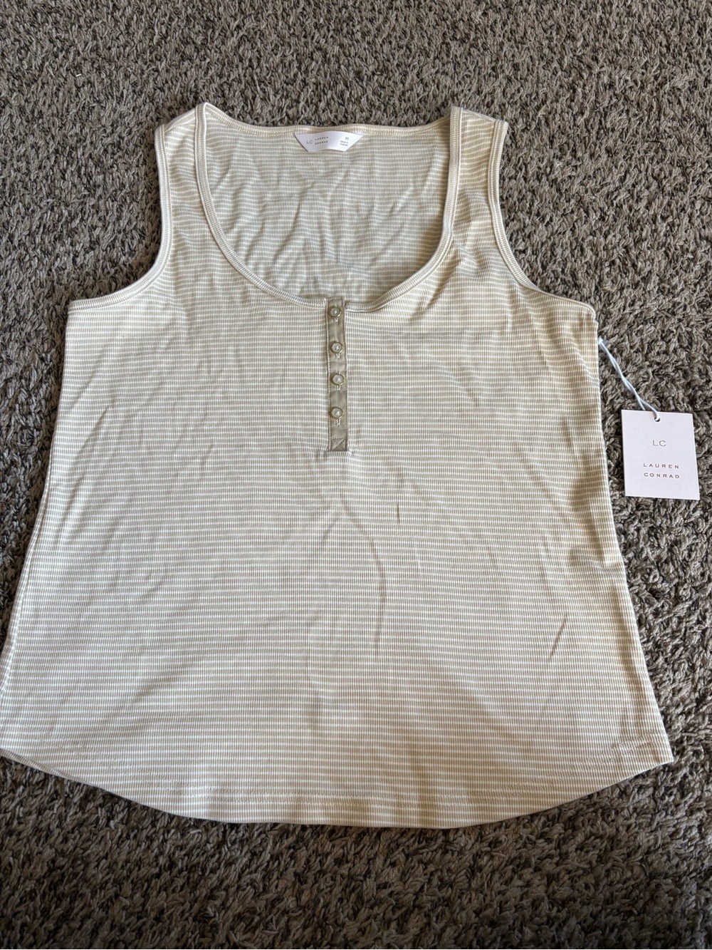 LC Lauren Conrad Cream Striped Scoop Neck Henley Tank